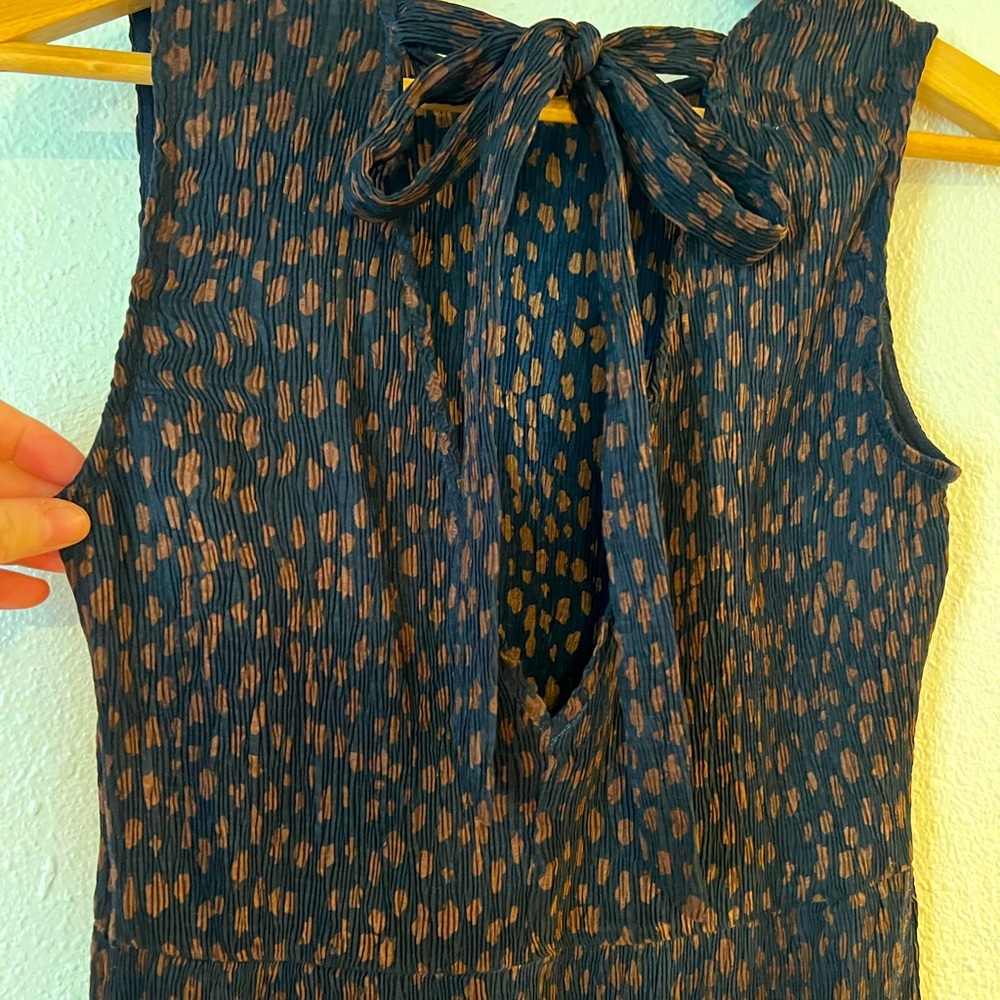 Mellóday sleeveless stretchy crepe black with brown spots dress XS